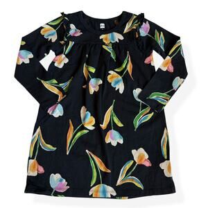 Tea Collection Black Floral Long Sleeve Cotton Dress Girls 4